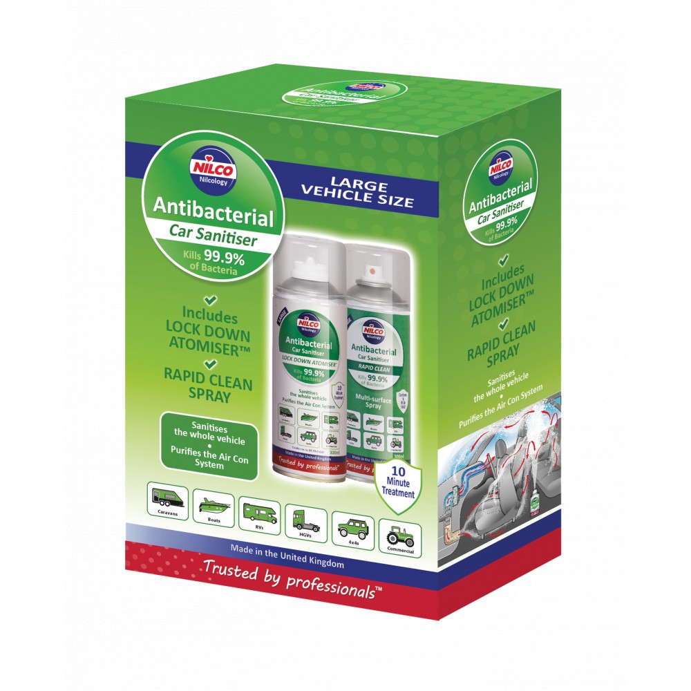 Image for Nilco SVTN300CSK-3 Antibacterial Car Cleaner & Sanitiser 300ml Complete Cleaning Kit x 3
