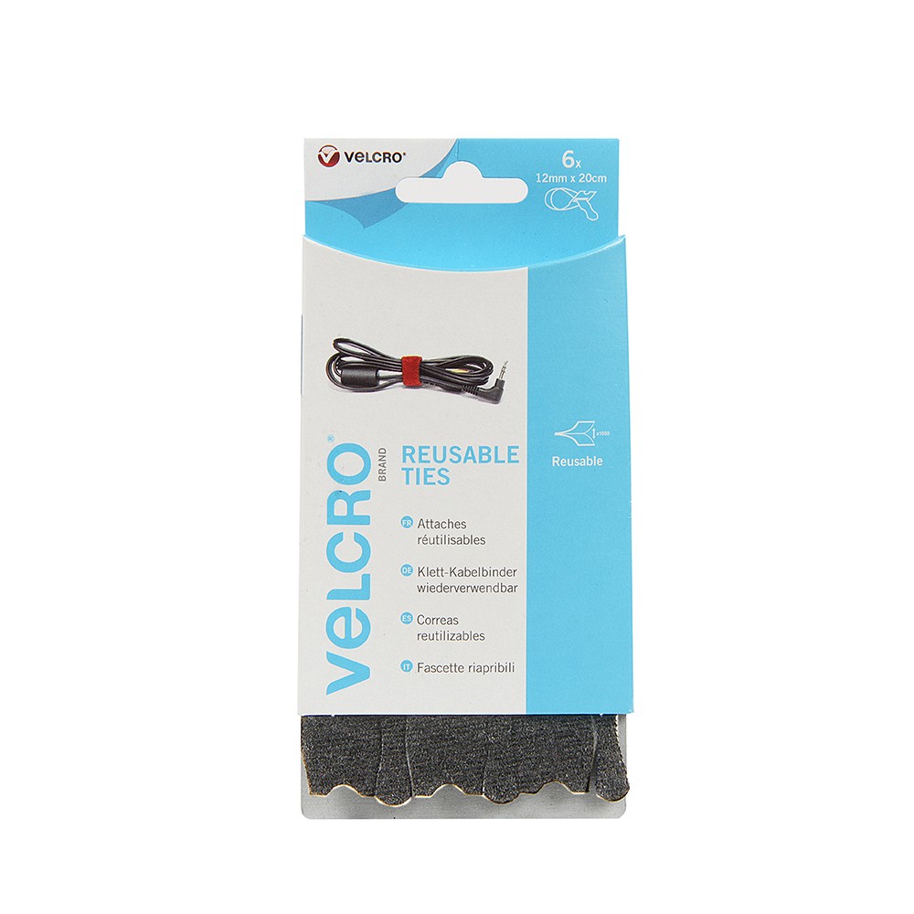 Image for VELCRO® Brand EC60388 Cable Ties Black 1.2 x 20 cm - Pack of 6