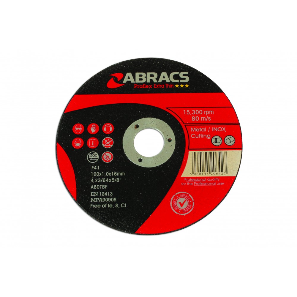Image for Connect 32144 Abracs 100mm x 1.0mm Thin Cutting Discs Pack 10