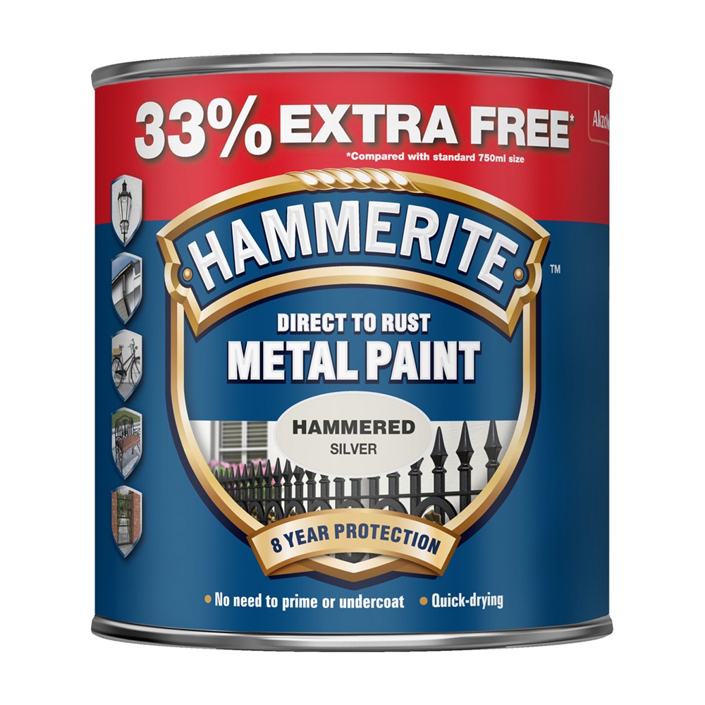 Hammerite 253 Metal Paint Hammered Silver 750ml 33 Tetrosyl Express Ltd