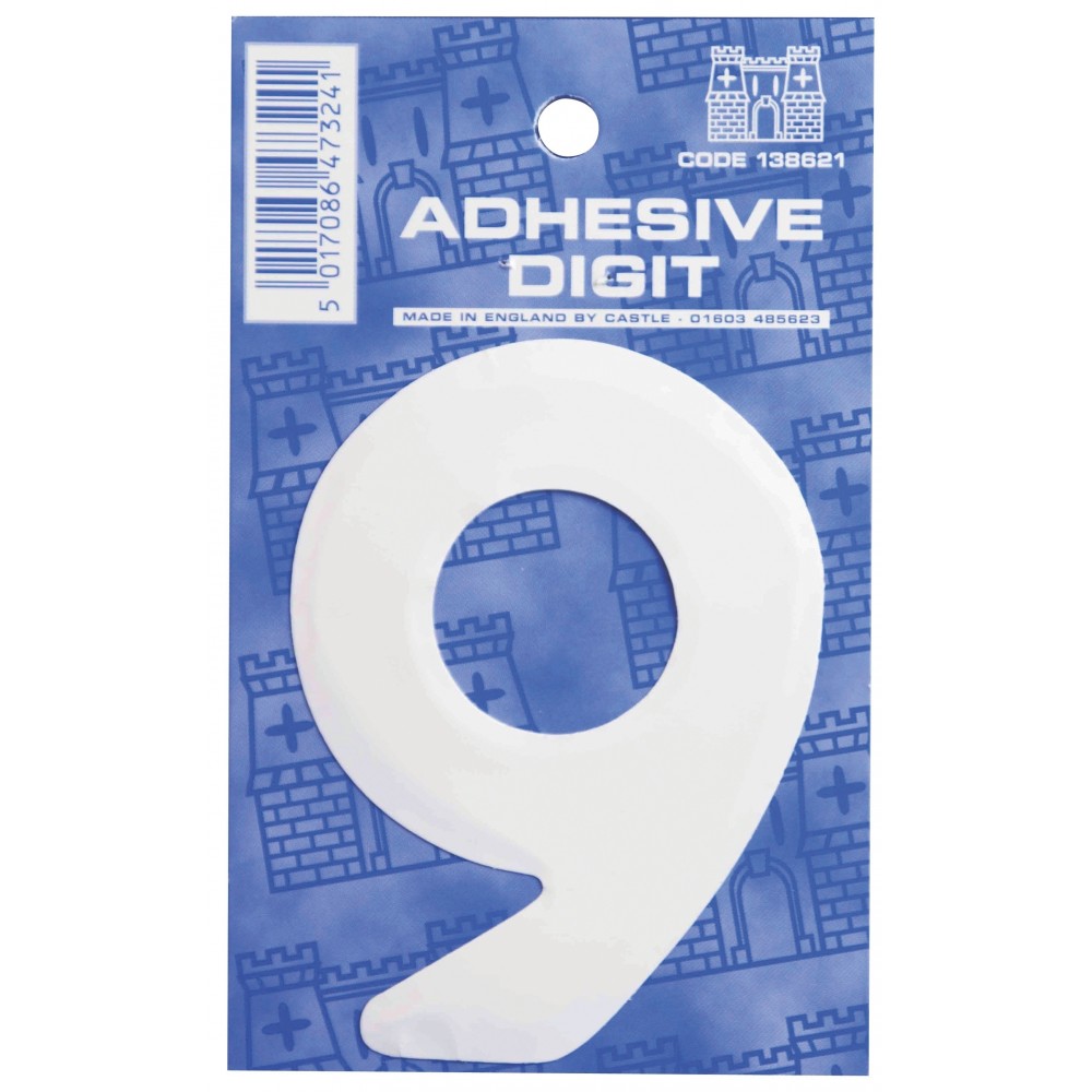 Image for Castle W9 9 Self Adhesive Digits White 3inc