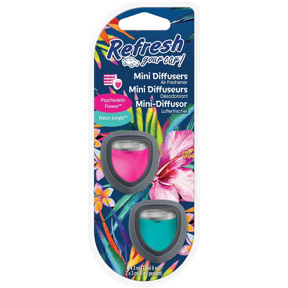 Image for Refresh Your Car 301410200 Air freshener Psychedelic Flower/Neon Jungle Mini Diffuser 2 Pack