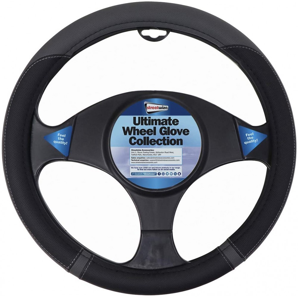 Image for Streetwize Luxury Universal Range Steering Wheel Glove - Black / Grey Sports Wheel Glove