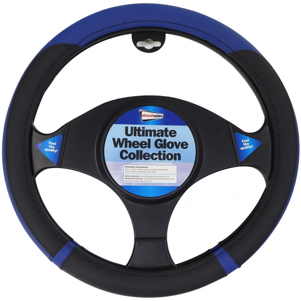 Image for Streetwize Luxury Universal Range Steering Wheel Glove - Black / Blue Sports Wheel Glove