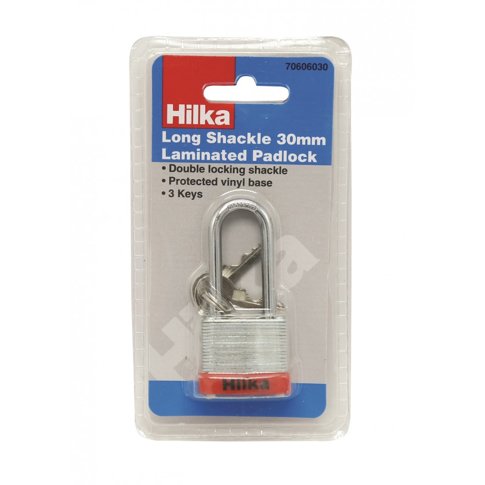 Image for Hilka 70606030 Long Shackle Laminated Padlock - 30 mm