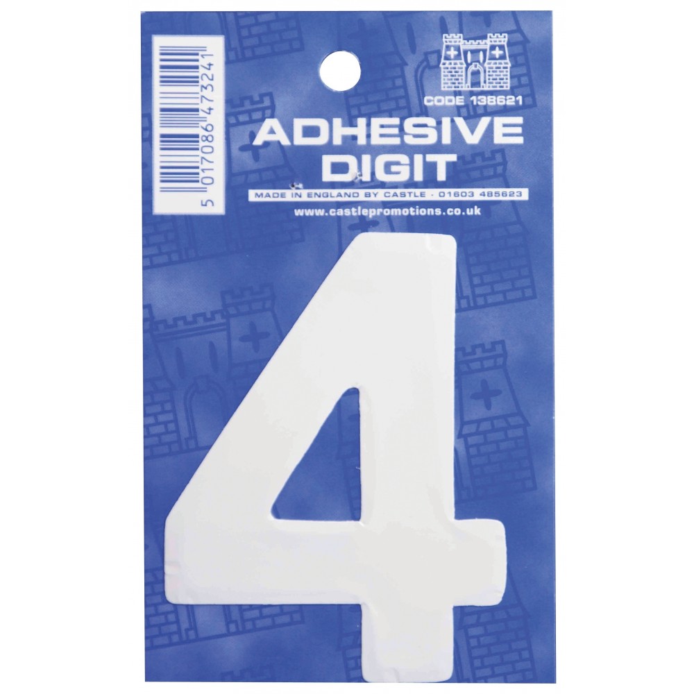 Image for Castle W4 4 Self Adhesive Digits White 3inc