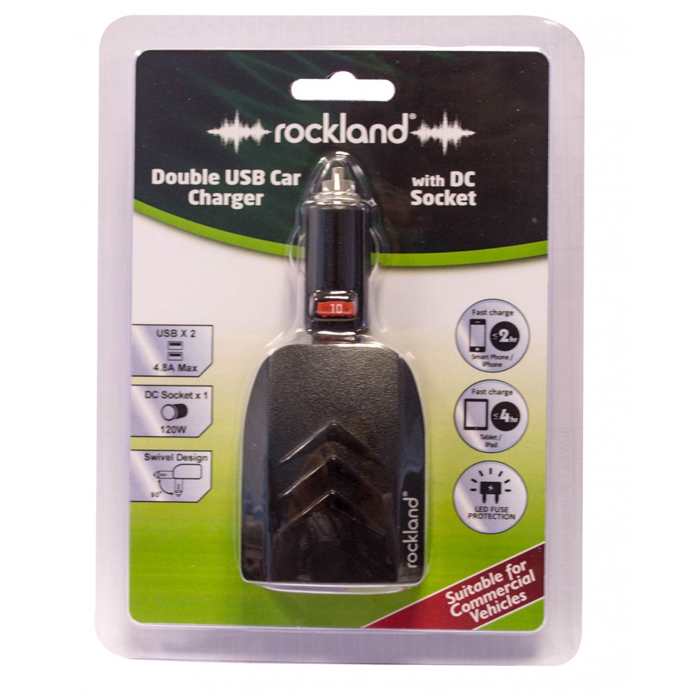 Hovedgade Acquiesce Bevis Rockland RDC003 Double USB Car Charger with DC Socket - Tetrosyl Express Ltd