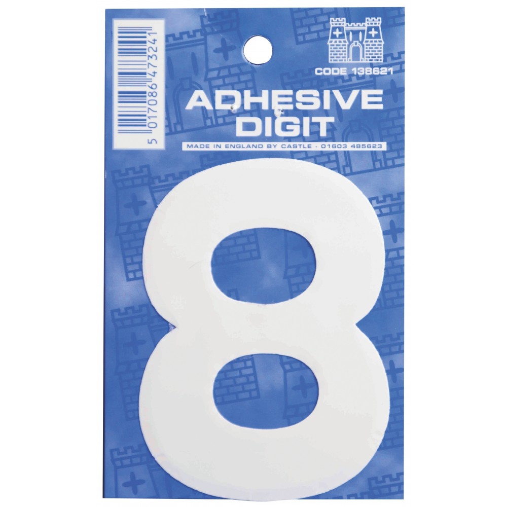 Image for Castle W8 8 Self Adhesive Digits White 3inc